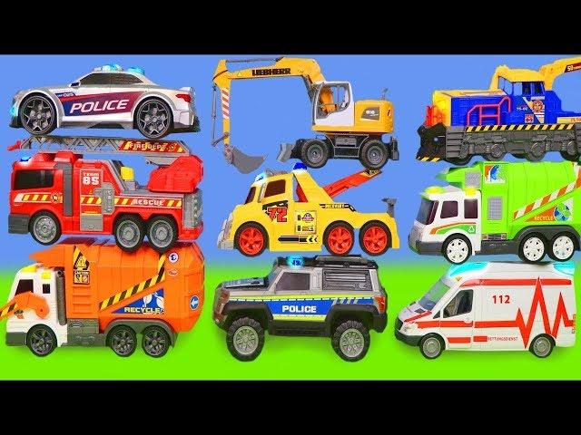 Excavator, Garbage Trucks, Fire Truck & Police Cars Toy Vehicles for Kids