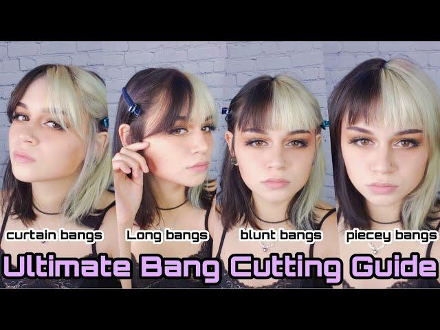 Hairstylist shows you 4 ways to cut BANGS at HOME! Curtain Bangs, to piecey fringe