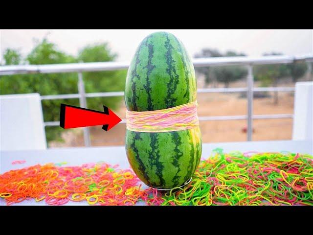 WATERMELON VS RUBBER BANDS | How Many Rubber Bands Will Crush a Watermelon?