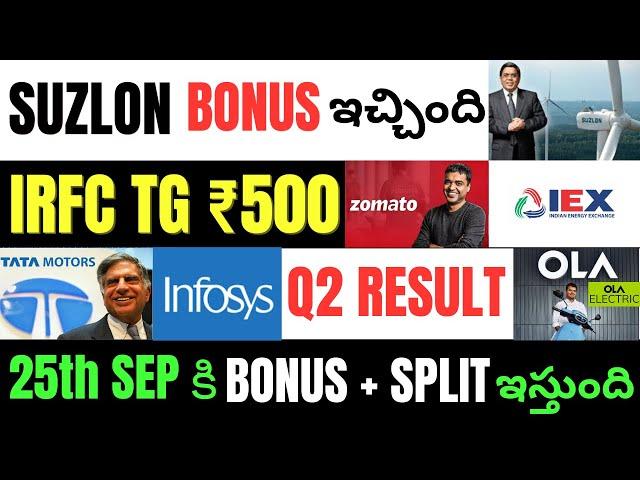 Suzlon Good News • IRFC Big Target • Infosys • IEX • Tata Motors • Ola Electric • Zomato • Suzlon