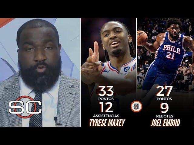 ESPN reacts to Joel Embiid & Tyrese Maxey combine 60 Pts in 76ers' 118-114 win over Tatum, Celtics