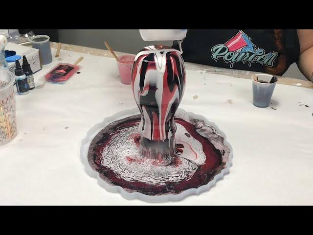 Resin Pour on a Vase with a Matching Bowl | Black, White, and Pink!