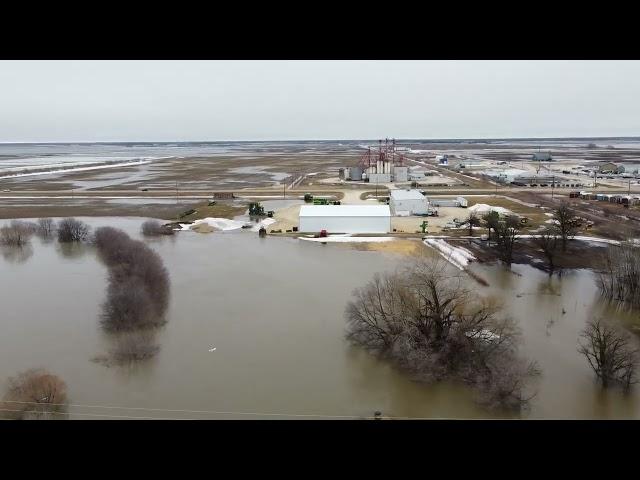 Drone footage of high Icelandic River in Arborg, MB