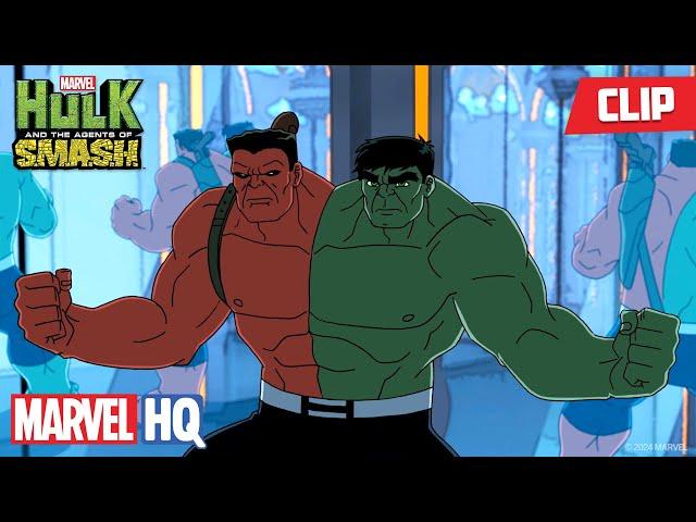 Hulk and Red Hulk Fight Fing Fang Foom Together 