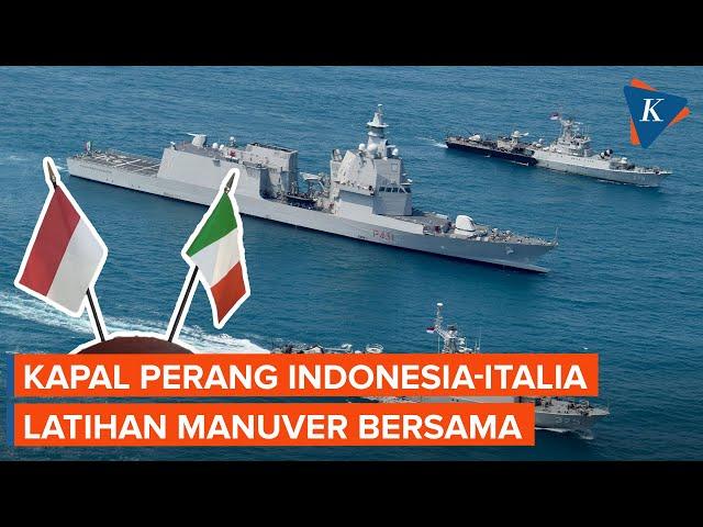 2 Korvet TNI AL Mengapit Kapal Perang Italia di Teluk Jakarta