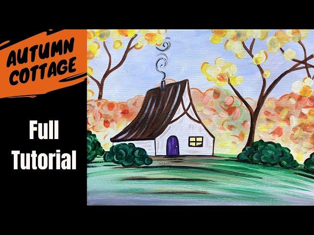 EP89 'Autumn Cottage' easy fall acrylic painting tutorial cottage in the woods