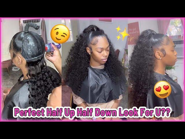 #Elfinhair Review For Human Hair Bundles Half Up Half Down Quick Wave Hair Tutorial, Deep Wave Hair