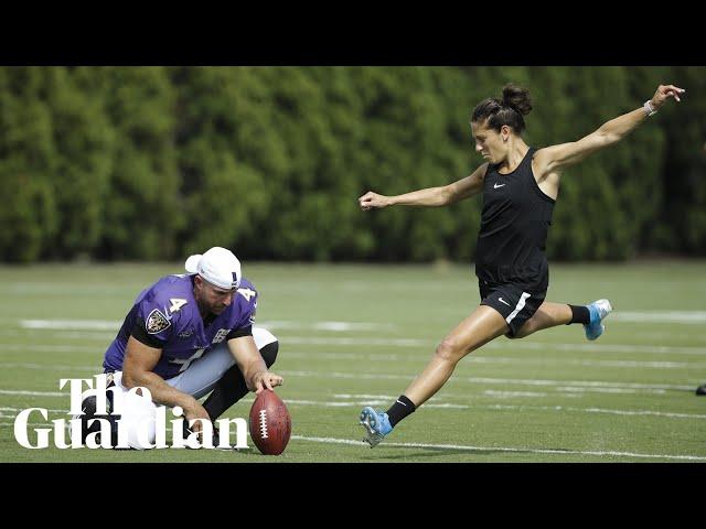 US footballer Carli Lloyd scores 55-yard field goal at NFL practice