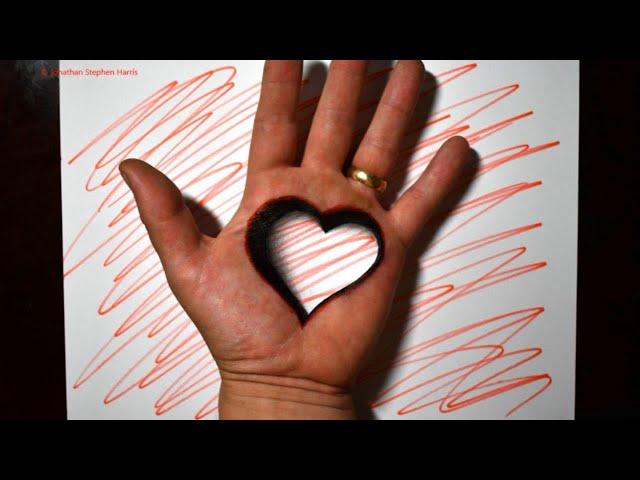 Trick Art on Hand | Cool 3D Heart Hole Optical Illusion