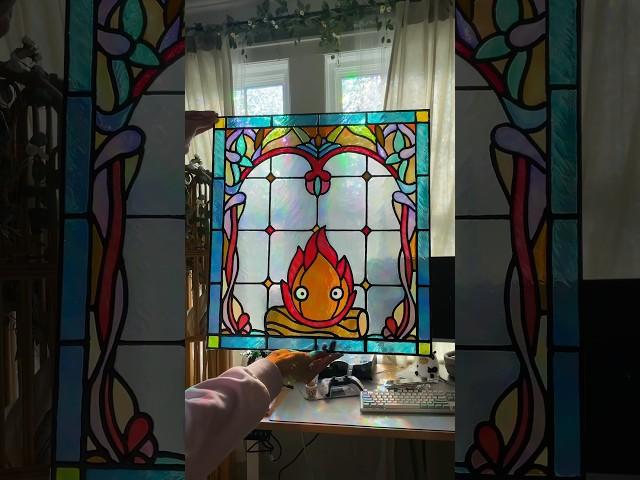 Paint faux stained glass with me #stainedglass #stainedglassdiy #studioghibli #howlsmovingcastle