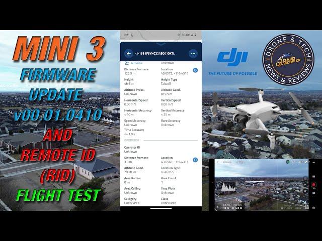 DJI Mini 3 Firmware Update v01.00.0410 - Remote ID (RID) Test with Standard and Plus Batteries