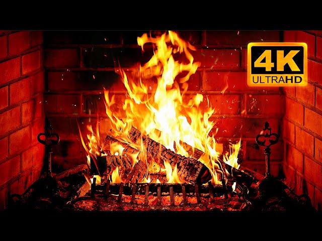  Cozy Fireplace 4K (12 HOURS). Fireplace with Crackling Fire Sounds. Fireplace Ambience