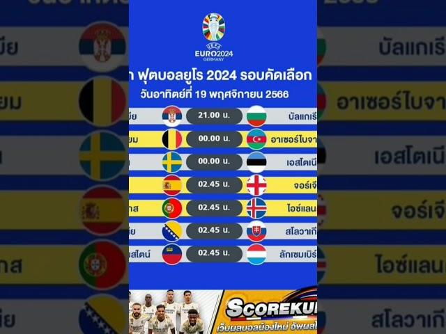 โปรแกรมศึกฟุตบอลยูโร 2024 รอบคัดเลือก วันอาทิตย์ที่ 19 พฤศจิกายน 2566 ถ่ายทอดสด UEFA TV