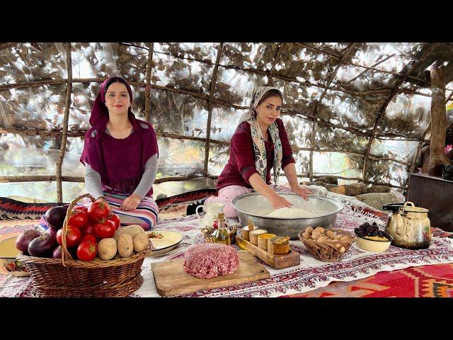 Cooking Kofta Meatballs on the Fireplace & Baking Bread in the Nomadic Tent