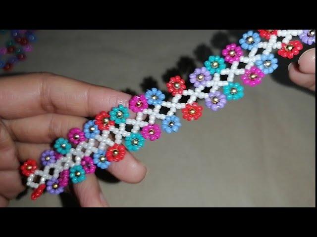 How to make beaded flower bracelet /beads jewelry making tutorial