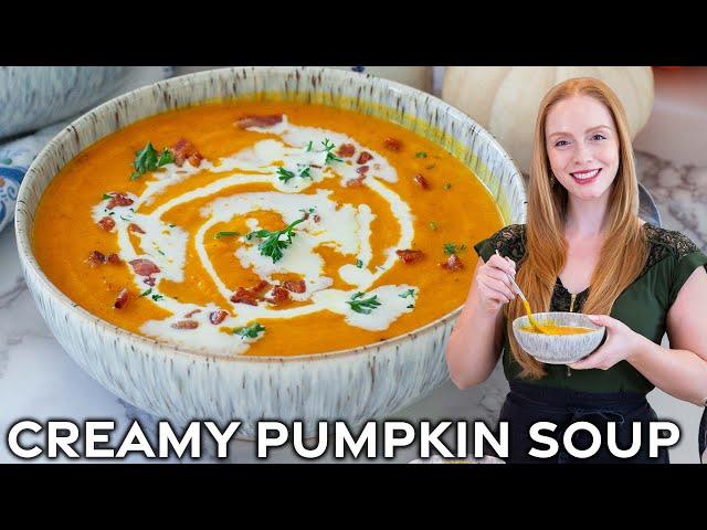 Creamy Pumpkin Soup with Bacon, Fennel & Apple - Easy Fall Soup Recipe!