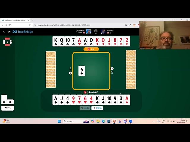 5 hands against a top bridge player (Bronia Jenkins) - 10th June 2025