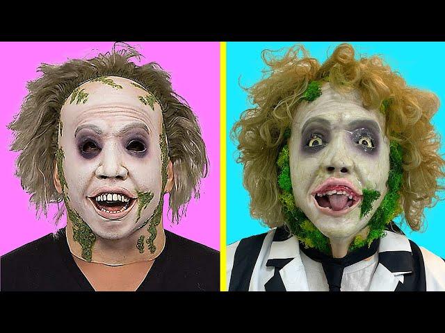 Repainting Cheap Halloween Masks - Beetlejuice, Barbra, Adam