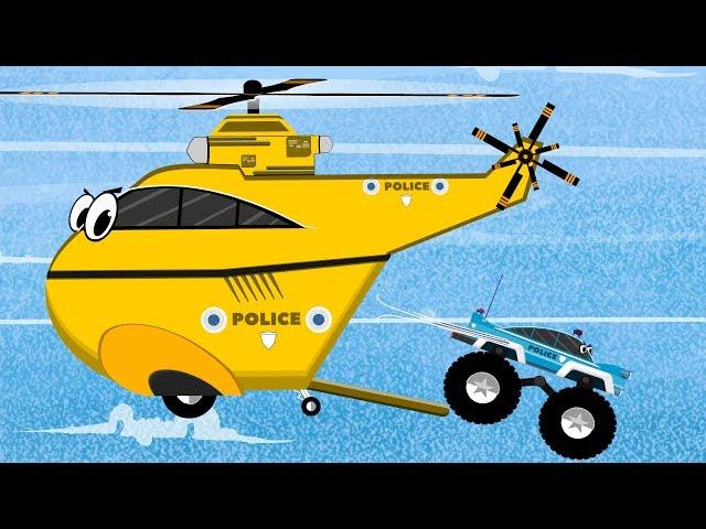 Police Cars & Helicopter vs Monster Trucks in the Police chase | Cars Garage | Videos for Kids