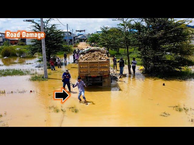 The people in the village are really happy​ Construction of a flood-damaged road​ work by Dozer & 5T