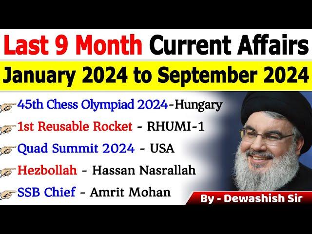 Last 9 Months Current Affairs 2024 | January 2024 To September 2024 | Important Current Affairs 2024