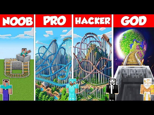 ROLLER COASTER BASE BUILD CHALLENGE - Minecraft Battle: NOOB vs PRO vs HACKER vs GOD / Animation