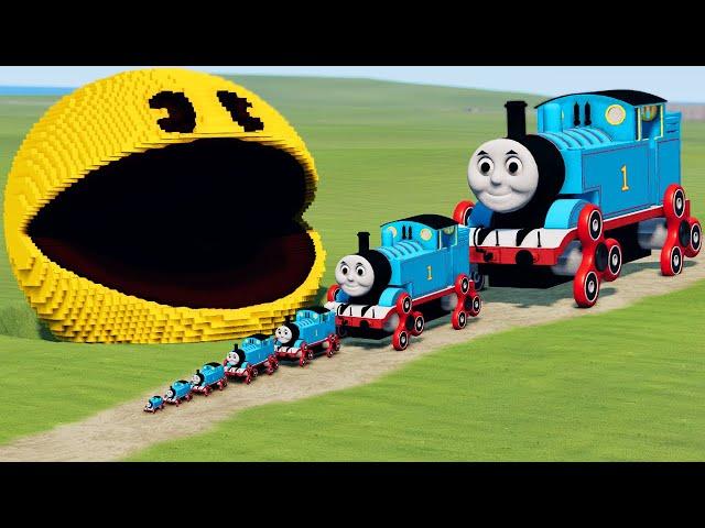 Big & Small Thomas the Train with Spinner Wheels vs Pac-Man | BeamNG.Drive