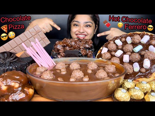 CHOCOLATE PIZZA  TUB OF HOT CHOCOLATE WITH FERRERO ROCHER, CHOCOLATE BOMB  CHOCOLATE CAKE | EATING