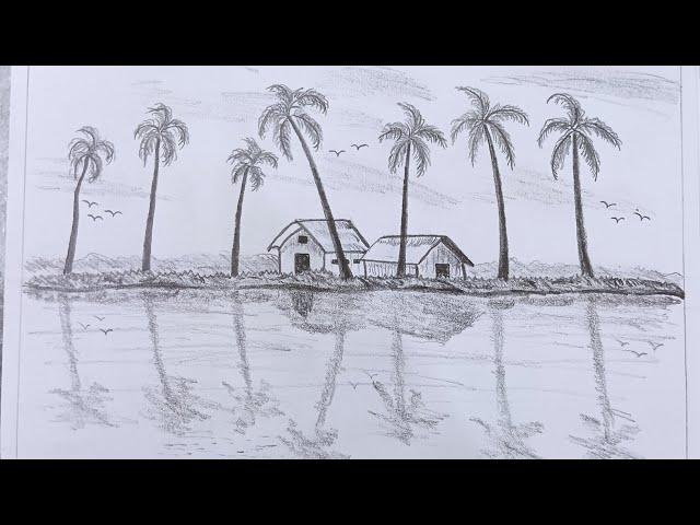How To Drawing A Village Scenery || Pencil sketch || Beautiful Scenery Drawing || Ashiq Art