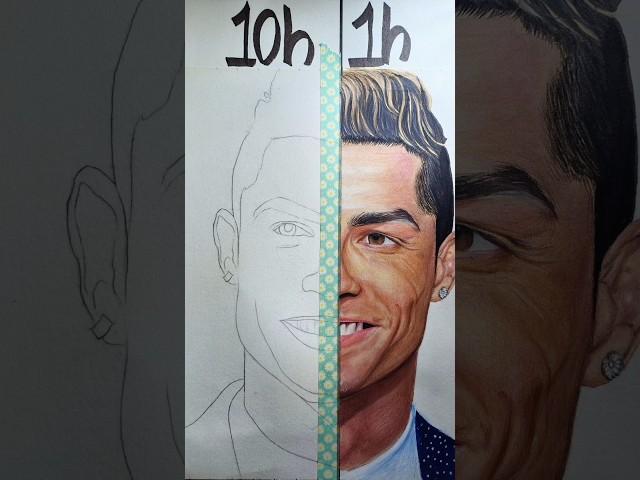 drawing Cristiano Ronaldo  in 1 hours vs 10 hours | part 1#shorts #ronaldo