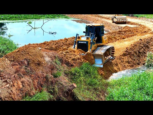 Bulldozer SHANTUIDH17C2 Clean Old Road And Making New Road Cross Deep Water - Heavy Dozer Pushing