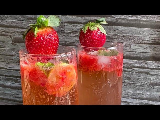 Virgin strawberry mojito mocktail recipe|strawberry mojito with sprite|non alcoholic mojito