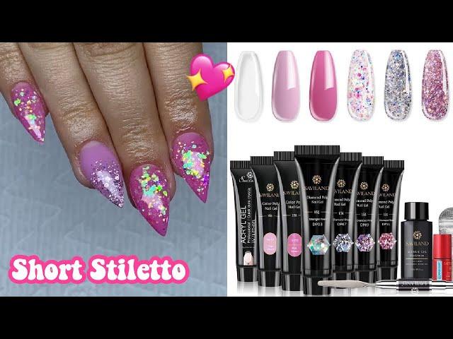 SHORT PINK POLYGEL STILETTO NAILS! SAVILAND POLYGEL Nails Tutorial For Beginners!