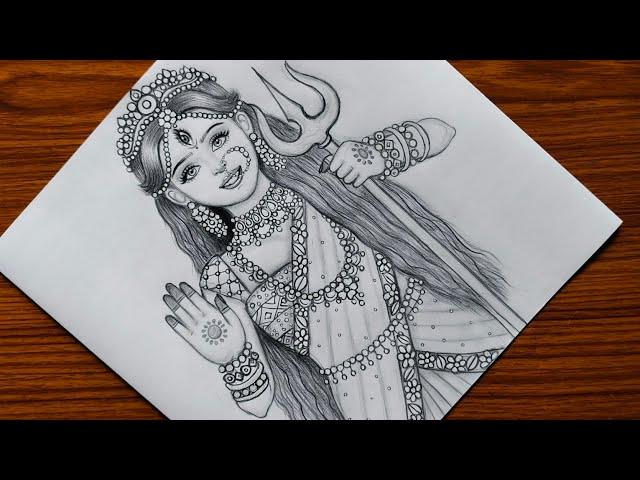 How to draw maa durga face pencil sketch for beginners | Navaratri special maa durga drawing