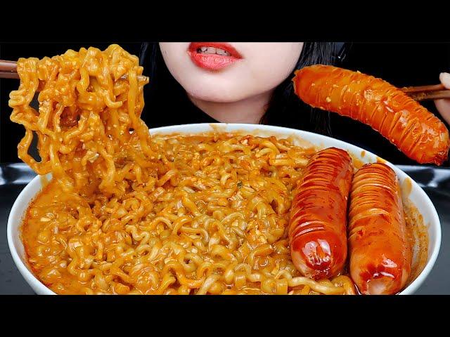 ASMR CHEESY CARBO FIRE NOODLE + SOSIS PEDAS SAUS SAMYANG  CREAMY SAMYANG CARBONARA 