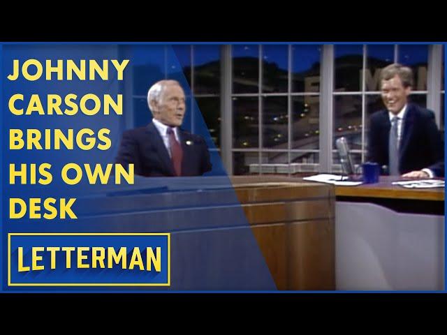 Johnny Carson Brings His Own Desk To The Show | Letterman