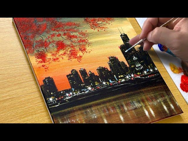 Autumn Cityscape Painting / Acrylic Painting / STEP by STEP