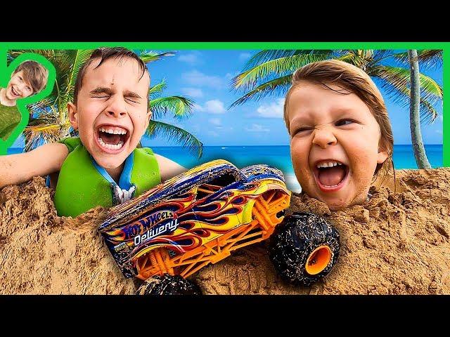 MONSTER TRUCKS AND SAND CASTLES AT THE BEACH!