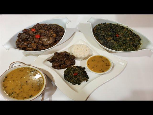 How To Make Bhunjal Chicken Liver and Gizzards With Dhal Rice And Spinach