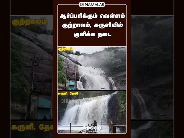 ஆர்ப்பரிக்கும் வெள்ளம்  குற்றாலம், சுருளியில் குளிக்க தடை