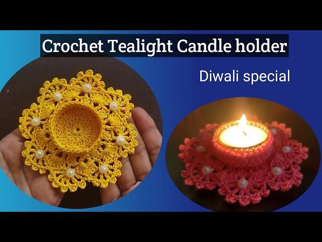 Crochet Flower Tealight  Candle Holder  #crochetcandleholder