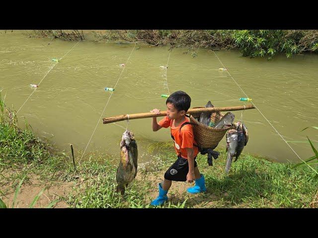 Fishing trap setting skills fish to harvest 20 kg of stream fish sale highland boy khai fishing ️️