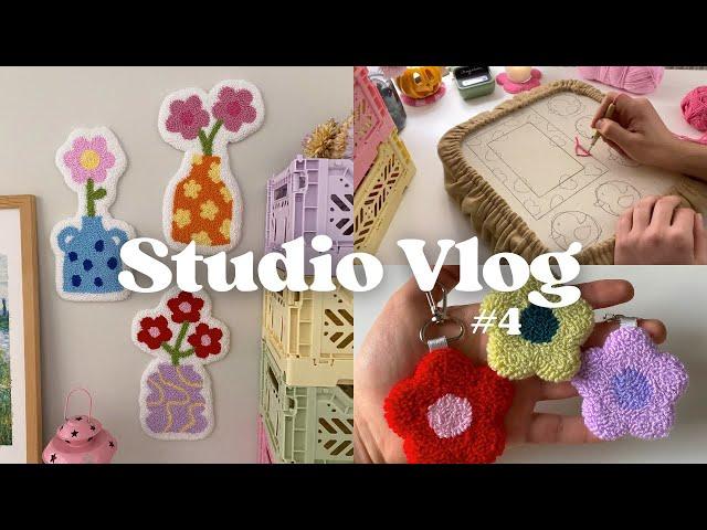 STUDIO VLOG #4  finishing wall hangings & new flower punch needle keychains