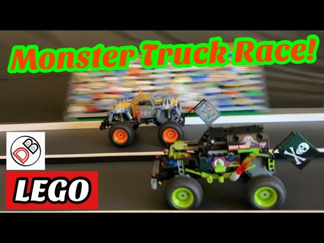 LEGO MAX-D & Grave Digger Truck DRAG RACE Mud Bog Sled Pull Competition set 42118 42119 Monster Jam