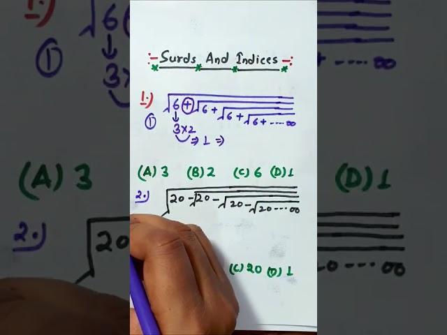 Surds and Indices | √6+√6+√6+... is Equal To – | Root 6 + Root 6 + Root (6 +...upto infinity) |