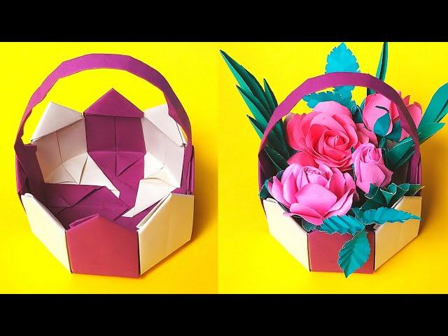 Origami Paper Basket | How To Make Paper Basket | DIY Paper Flower Basket | Easy Paper Crafts