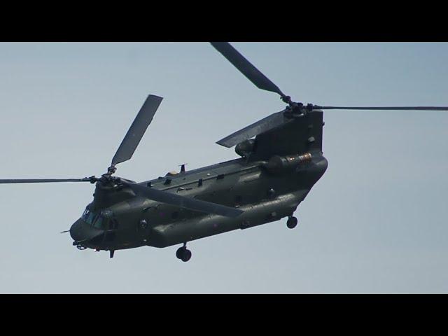 Chinook and Puma departure at Caernarfon airport