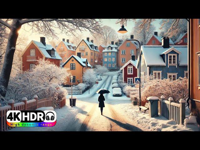 -1.4°C Snow-Covered Swedish Neighborhood | Relaxing Walking Tour in 4K HDR