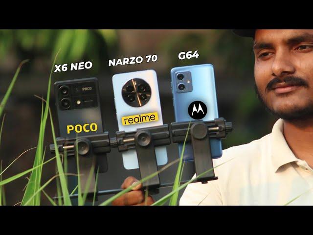 Poco X6 Neo 5g vs Realme Narzo 70 5g vs Moto G64 5g : Full Test & Comparison.