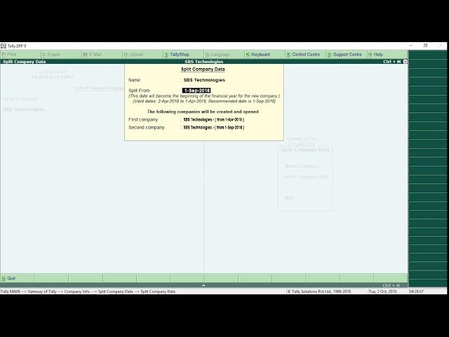 Tally ERP 9 - 03 - Split Company